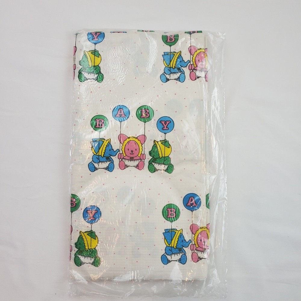 VTG Baby Paper Tablecloth 54"x96" Beach Products Baby Balloons Baby Shower
